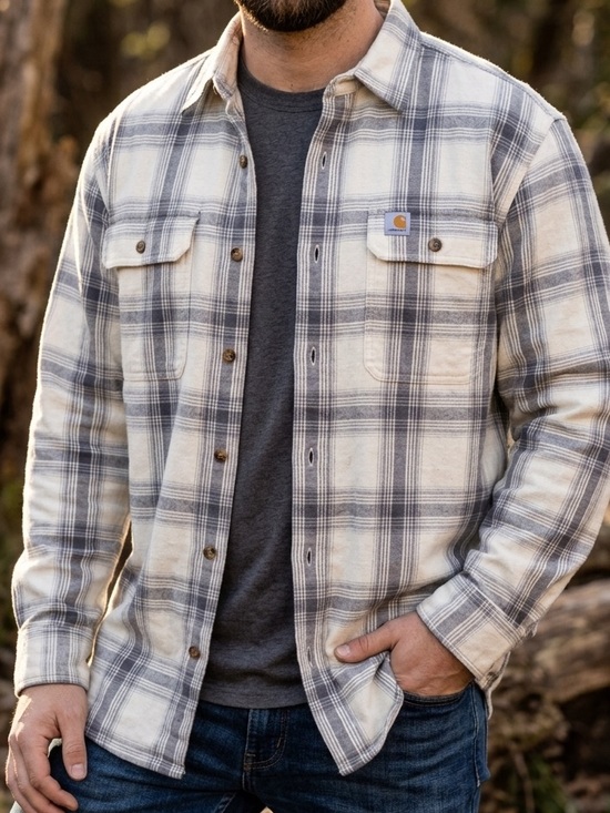 Carhartt Other - Carhartt Heavyweight Flannel Plaid Shirt Men's Large L Original Fit Cream